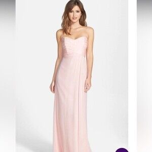 Amsale Crinkle Chiffon Blush Strapless Bridesmaid Dress G629C, Size 0